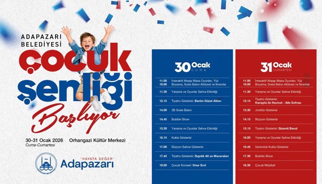 Çocuk şenliği etkinlikleri, çocuklar için eğlenceli aktiviteler ve gösteriler, Adapazarı'nda gerçekleşiyor.